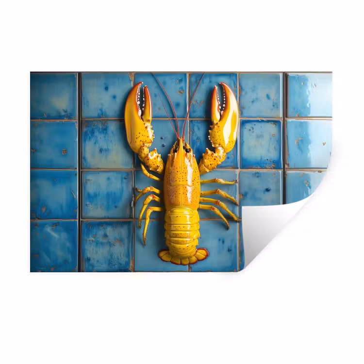 Muursticker - Kreeft - Geel - Blauw - Tegels — 1
