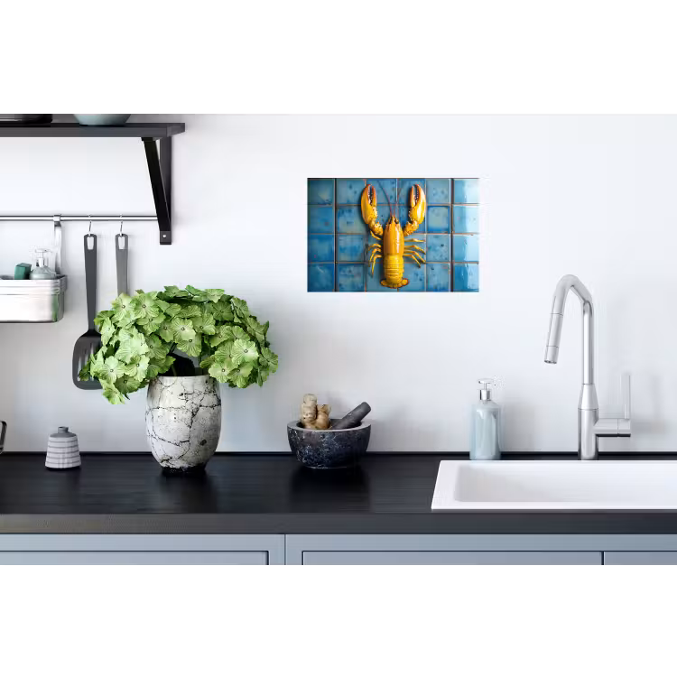 Muursticker - Kreeft - Geel - Blauw - Tegels — 2