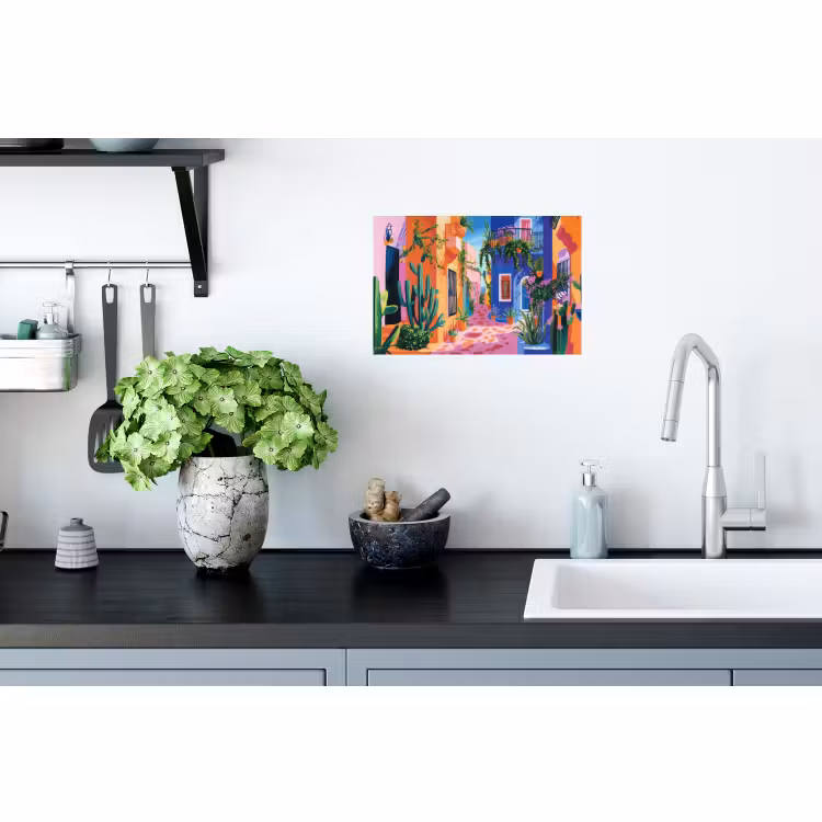 Muursticker - Geel - Blauw - Oranje - Huis — 2