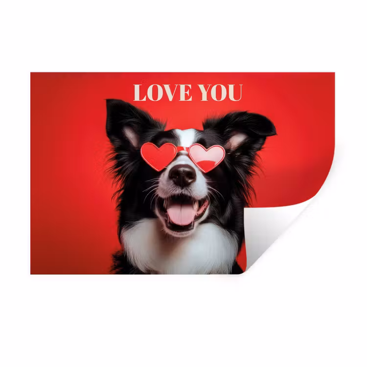 Muursticker - Hond - Hartjesbril - Loveyou - Rood — 1