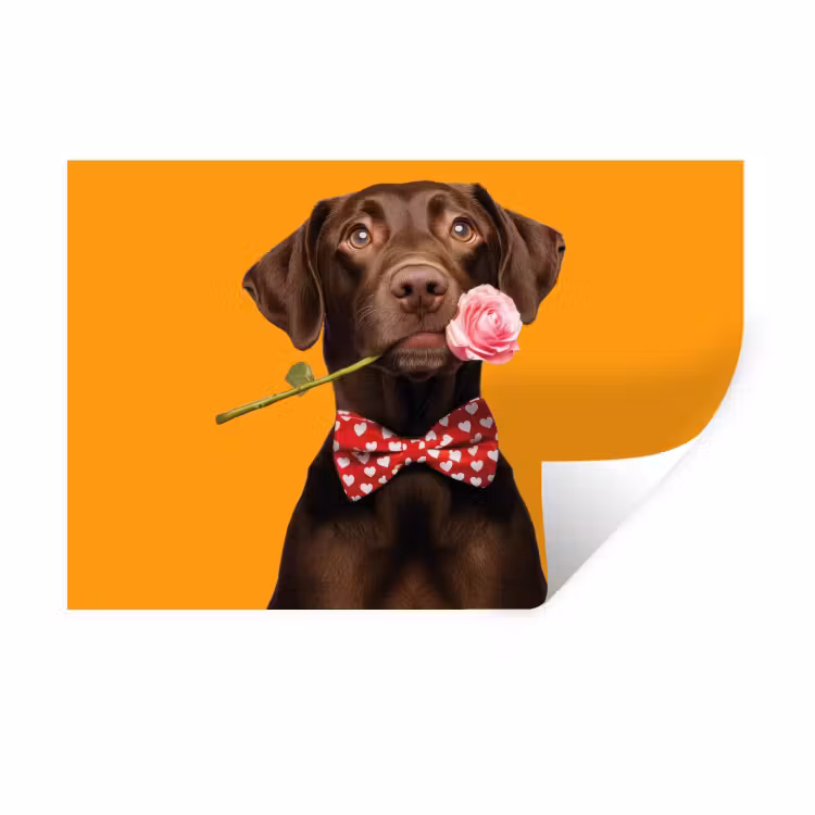 Muursticker - Hond - Oranje - Roos - Valentijn — 1