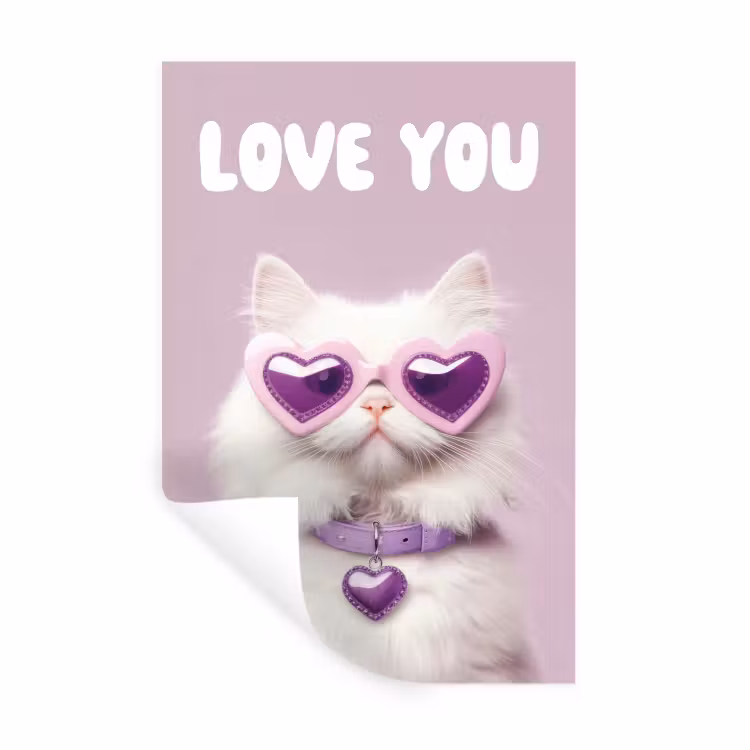 Muursticker - Kat - Love - Paars - Valentijn — 1