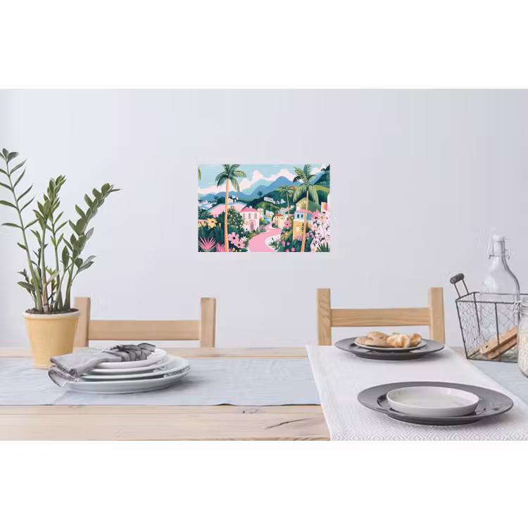 Muursticker - Kleurrijk - Huizen - Heuvels - Roze — 3
