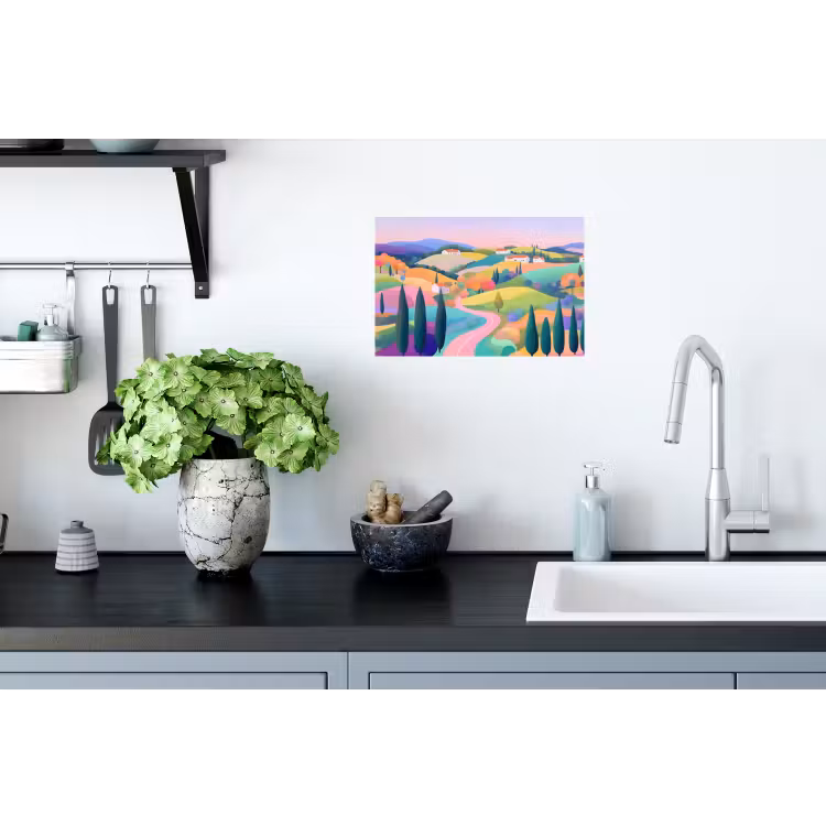 Muursticker - Landschap - Paars - Pastel - Huizen — 2