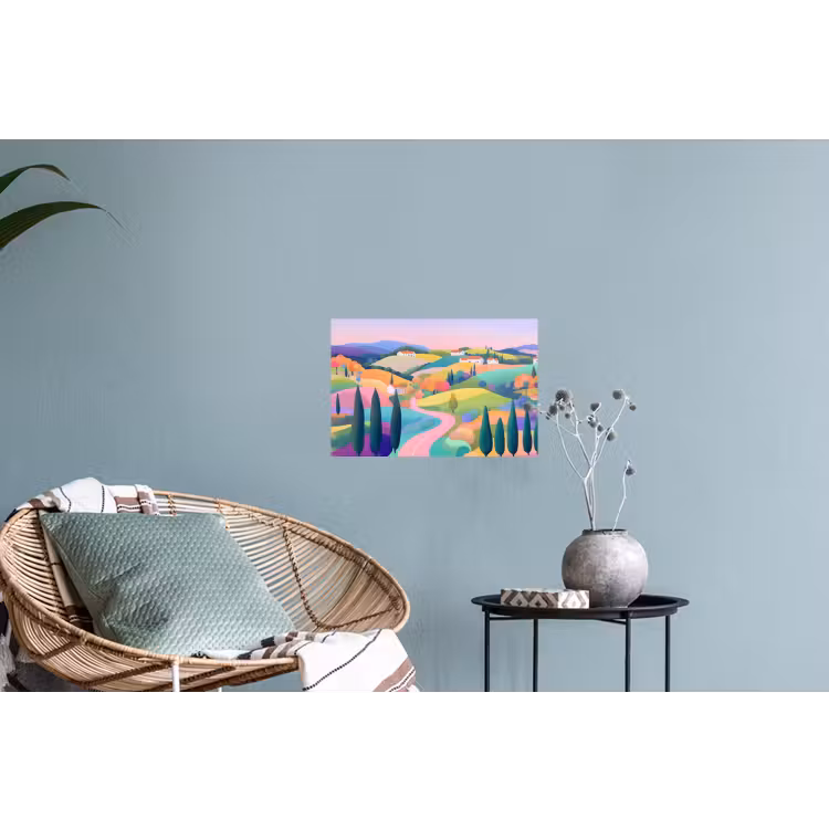 Muursticker - Landschap - Paars - Pastel - Huizen — 4