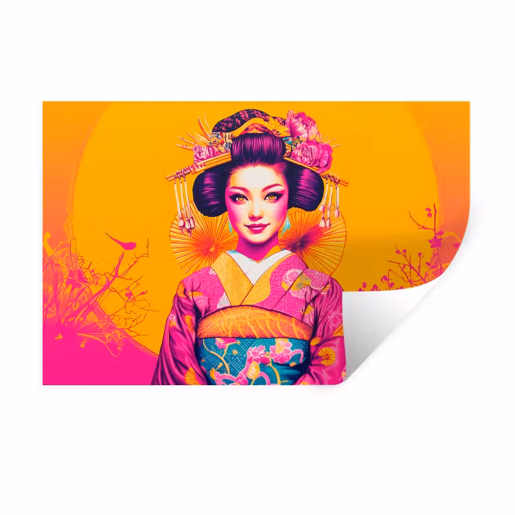 Muursticker - Bloemen - Vrouw - Kimono - Roze — 1