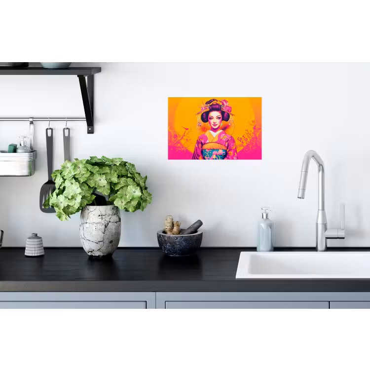 Muursticker - Bloemen - Vrouw - Kimono - Roze — 2