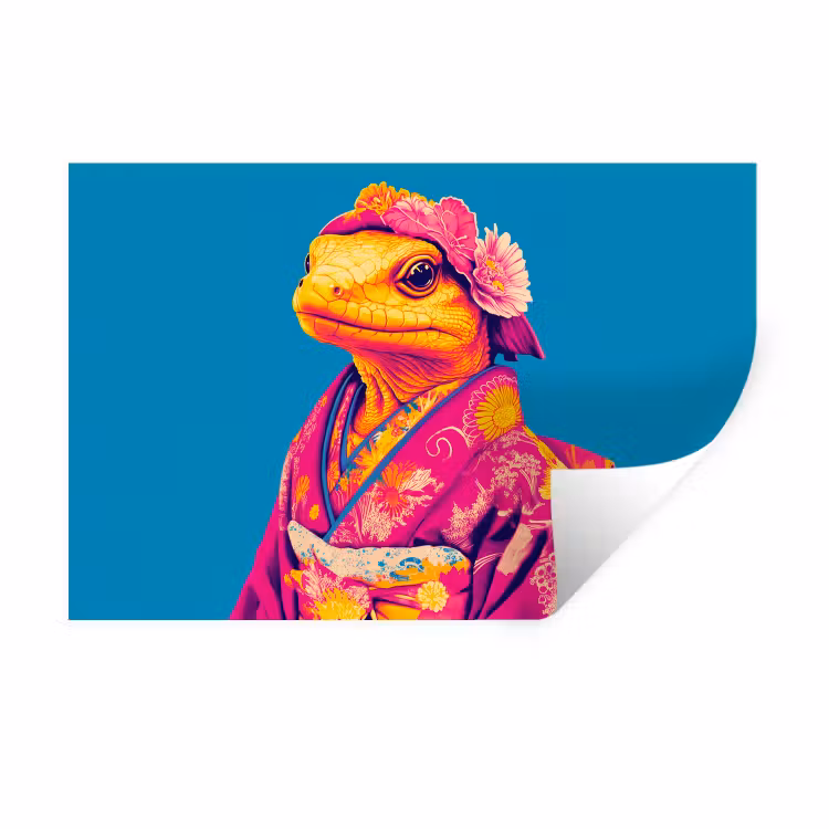 Muursticker - Bloemenkrans - Hagedis - Kimono - Paars — 1