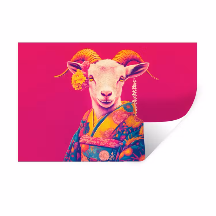 Muursticker - Geit - Hoorns - Kimono - Kleurrijk — 1