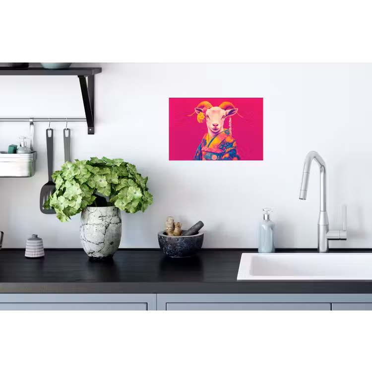 Muursticker - Geit - Hoorns - Kimono - Kleurrijk — 2