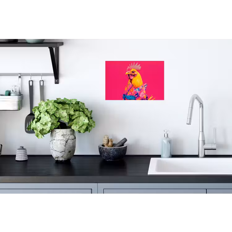 Muursticker - Haan - Kleurrijk - Kimono - Roze — 2