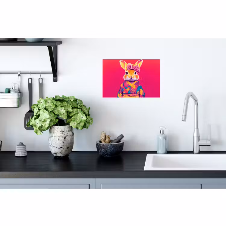 Muursticker - Konijn - Bloemen - Kleurrijk - Kimono — 2