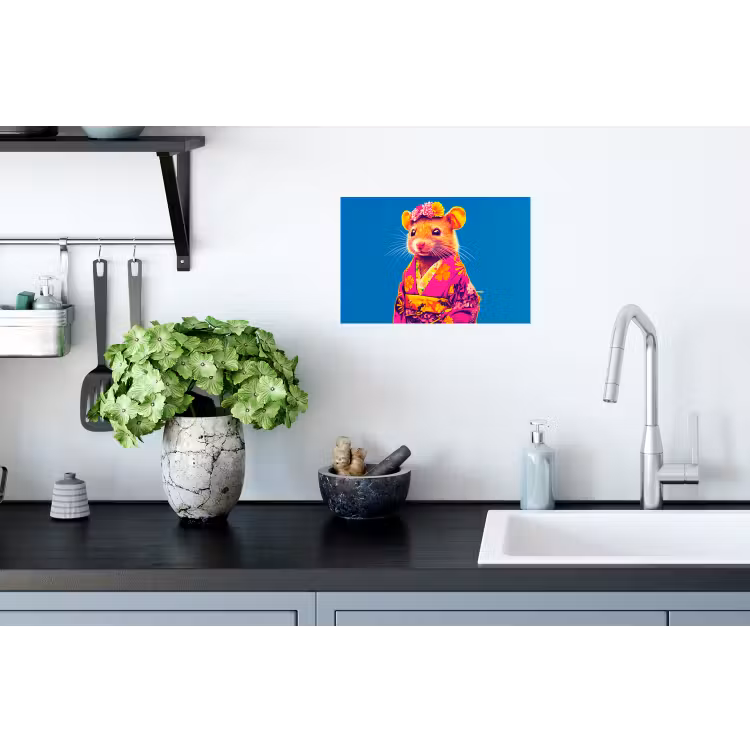 Muursticker - Muis - Kimono - Bloemen - Blauw — 2