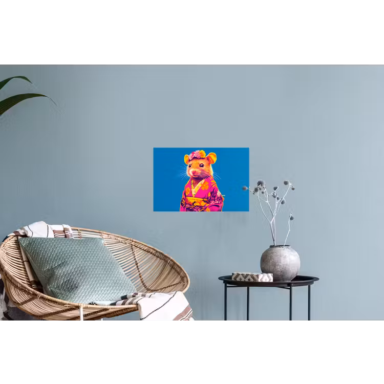 Muursticker - Muis - Kimono - Bloemen - Blauw — 4