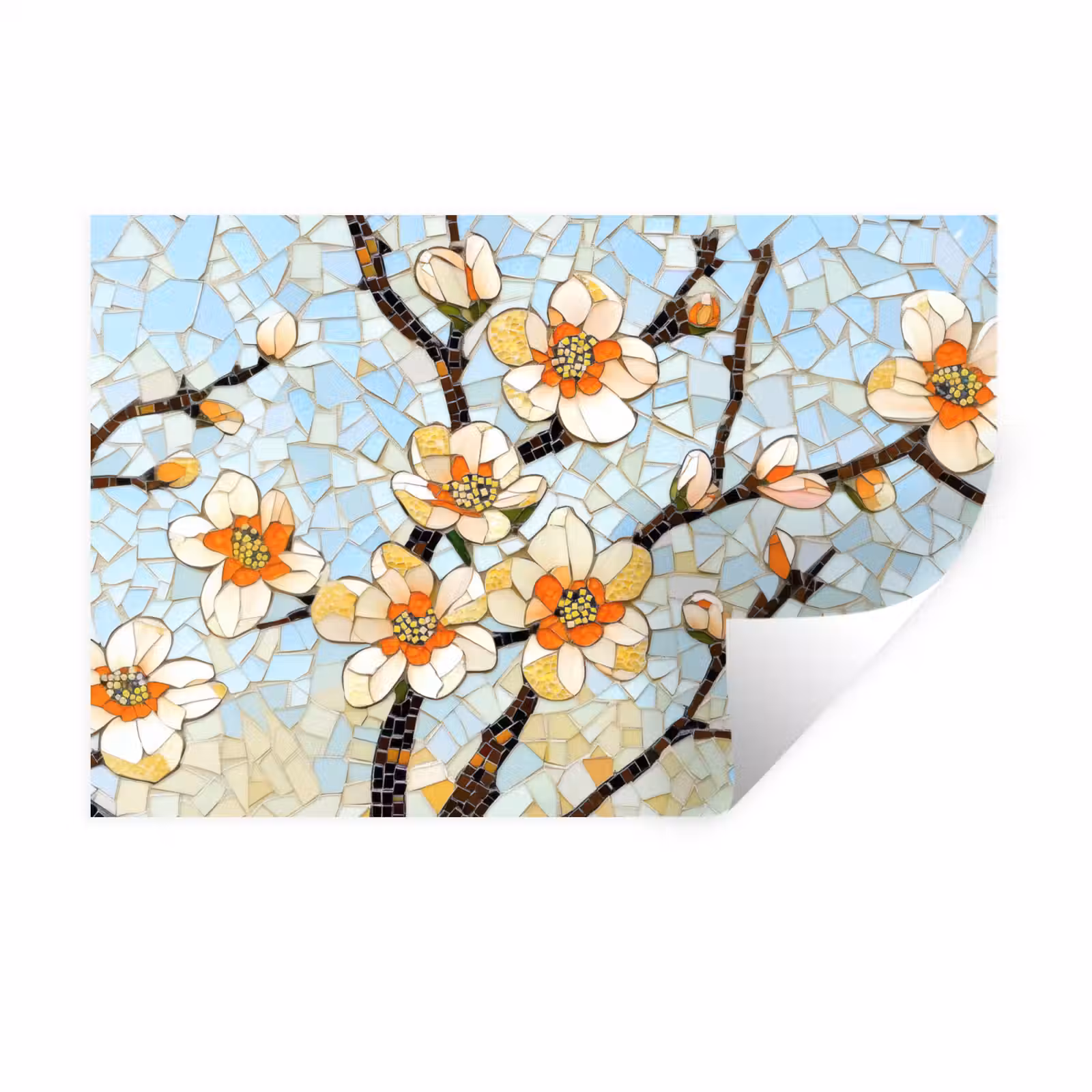 Muursticker - Bloesems - Wit - Mozaïek - Tak — 1