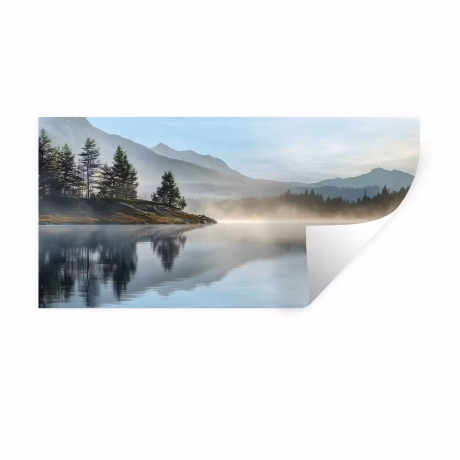Muursticker - Meer - Mist - Bergen - Landschap — 1