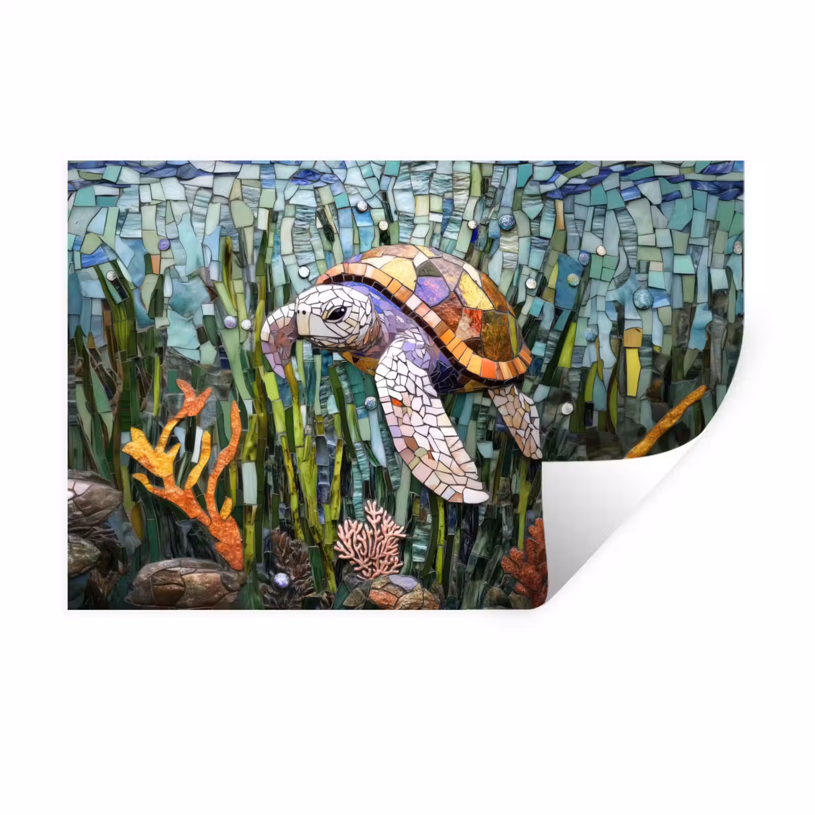 Muursticker - Schildpad - Zeewier - Mozaïek — 1