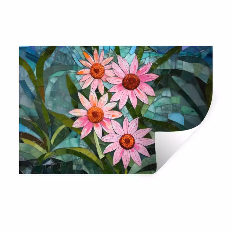 Muursticker - Bloemen - Roze - Glasmozaïek — 1