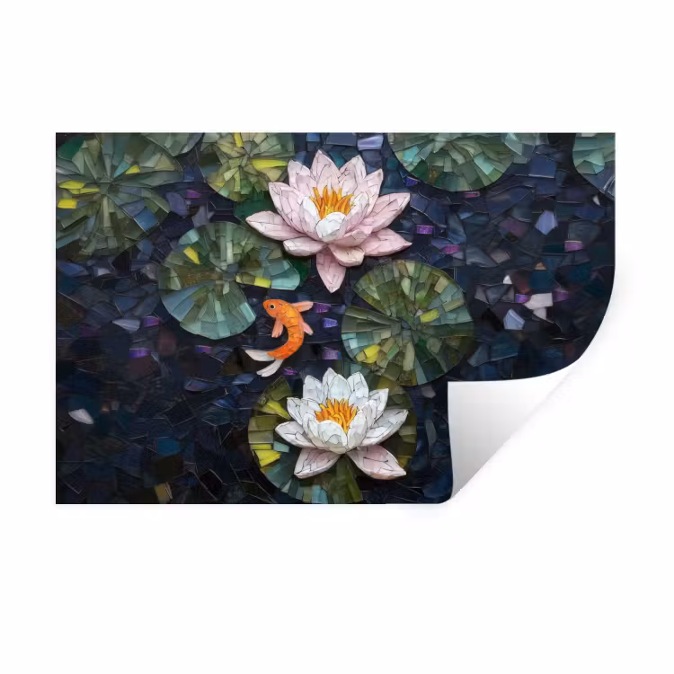 Muursticker - Glasstukjes - Leliebladeren - Vis - Oranje — 1