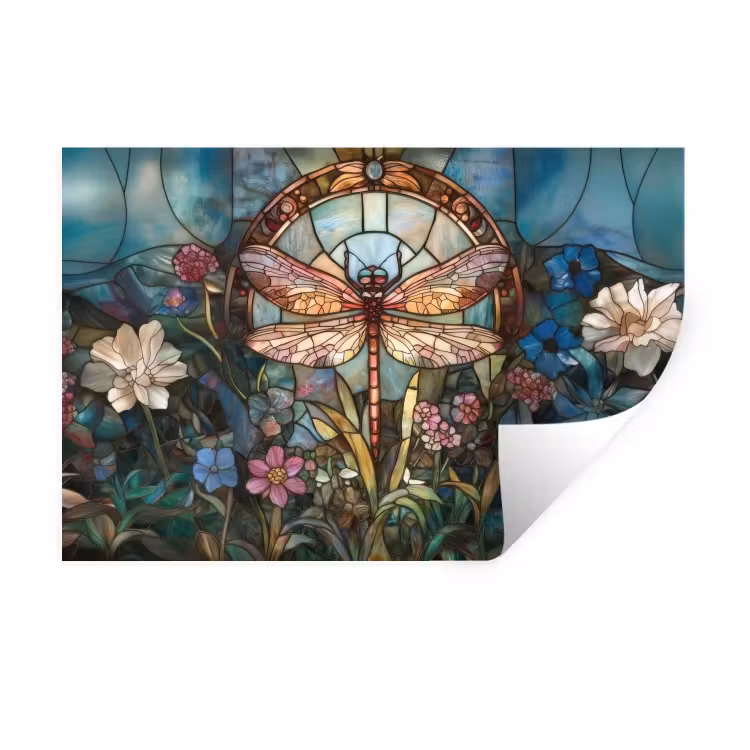 Muursticker - Libelle - Mozaïek - Bloemen - Kleurrijk — 1