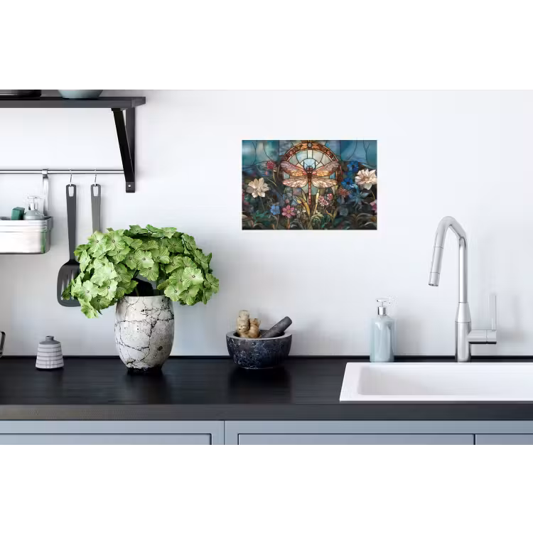 Muursticker - Libelle - Mozaïek - Bloemen - Kleurrijk — 2