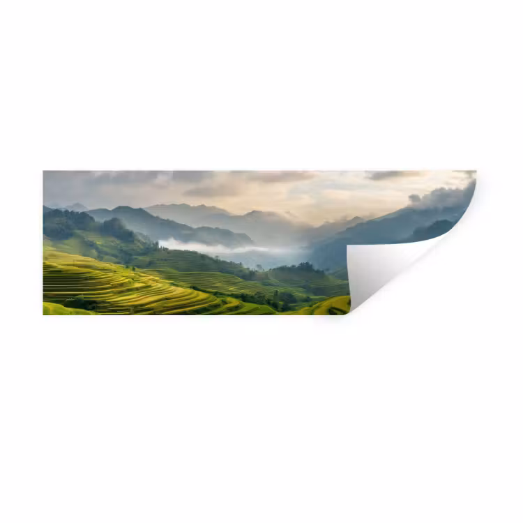 Muursticker - Rijstvelden - Bergen - Groen - Natuur — 1