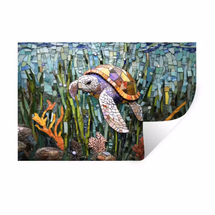 Muursticker - Schildpad - Zeewier - Mozaïek — 1
