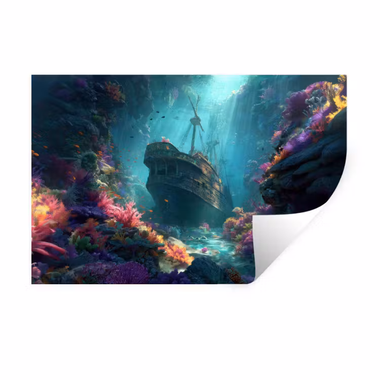Muursticker - Schip - Hout - Koraalriffen - Zonlicht — 1
