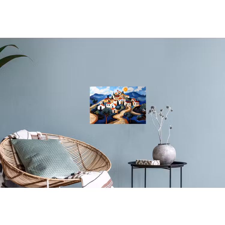Muursticker - Dorp - Heuvelachtig - Zon - Mozaïek — 4