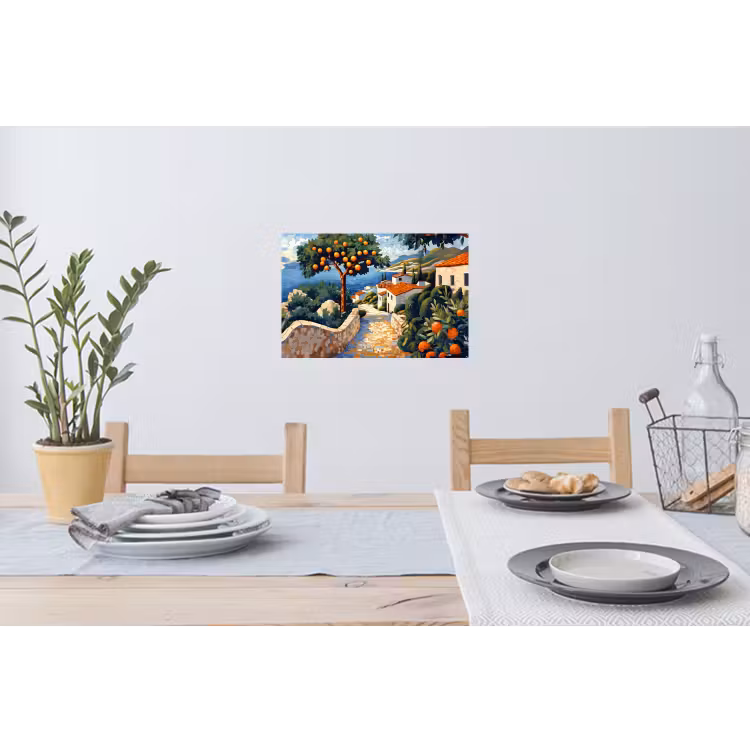 Muursticker - Huizen - Mozaïek - Sinaasappelbomen - Zee — 3
