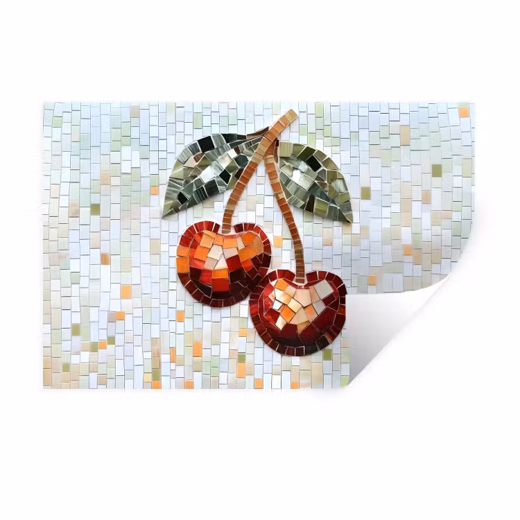 Muursticker - Kersen - Rood - Mozaïek - Blaadjes — 1