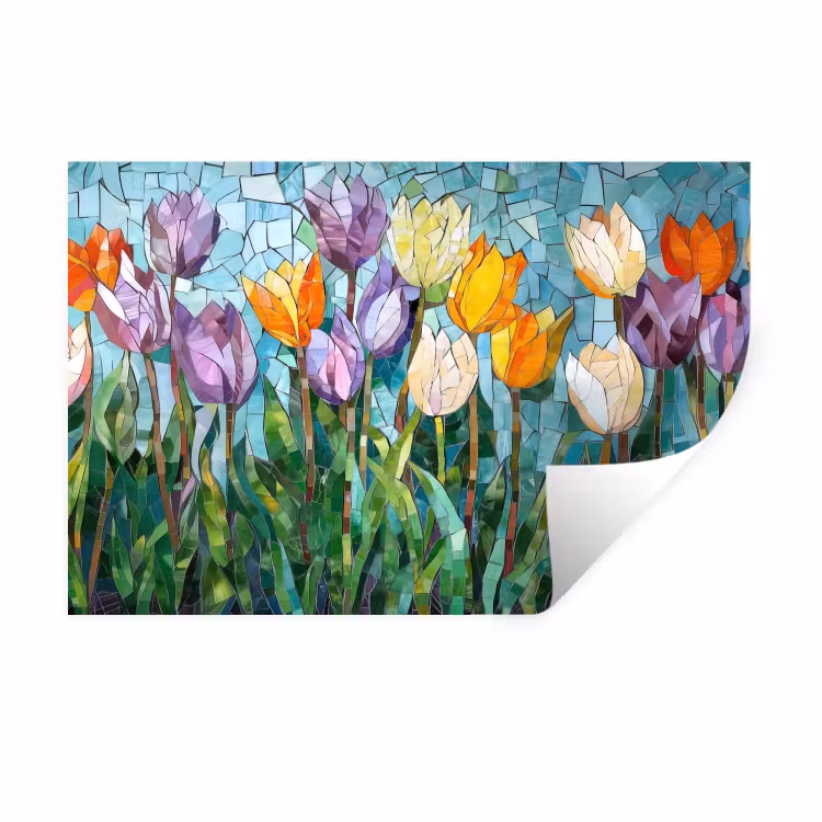 Muursticker - Mozaïek - Veld - Tulpen - Kleurrijk — 1