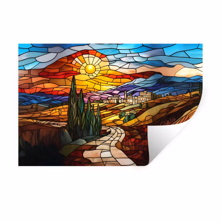 Muursticker - Mozaïek - Zon - Landschap - Dorp — 1