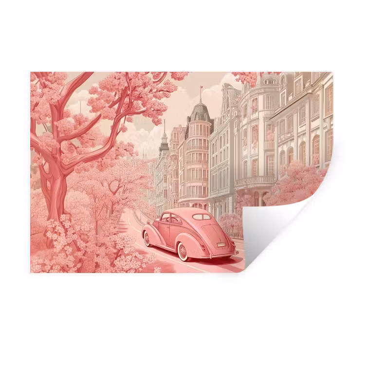 Muursticker - City - Car - Pink — 1