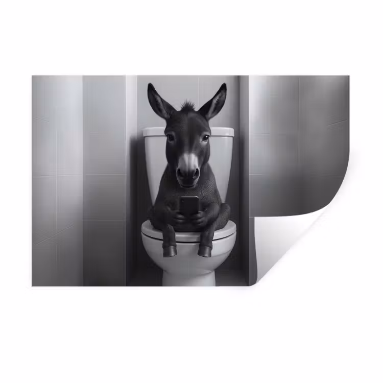 Muursticker - Ezel - Telefoon - Toilet - Zwart - Wit — 1