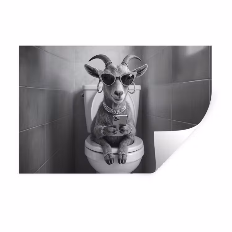 Muursticker - Geit - Telefoon - Toilet - Zwart - Wit — 1