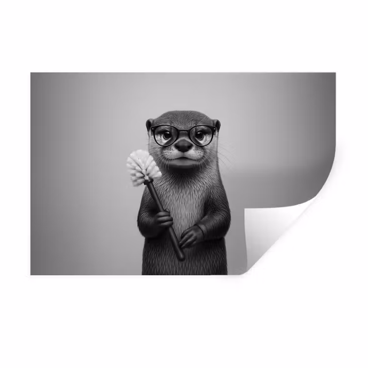 Muursticker - Otter - Wc-borstel - Bril - Zwart - Wit — 1