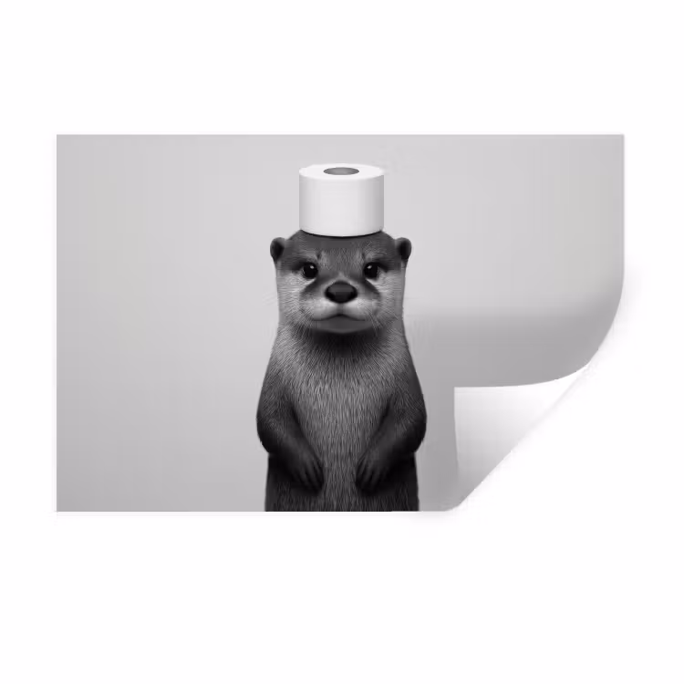Muursticker - Otter - WC rol - Zwart - Wit — 1