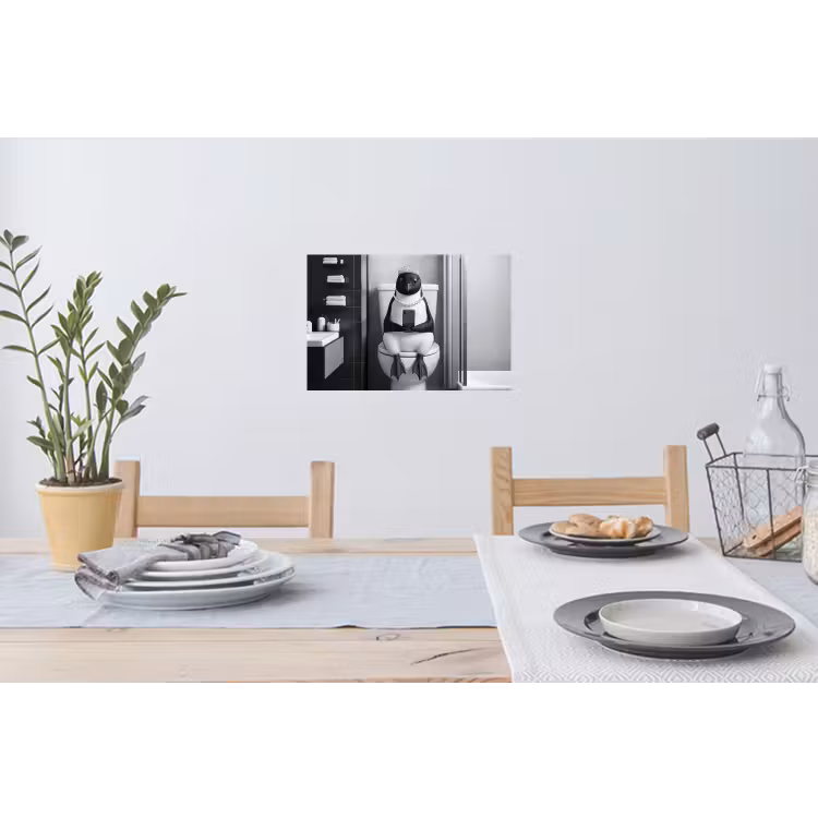 Muursticker - Pinguïn - Telefoon - Toilet - Zwart - Wit — 3
