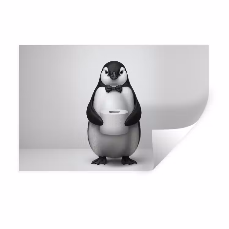 Muursticker - Pinguïn - WC rol - Wit — 1