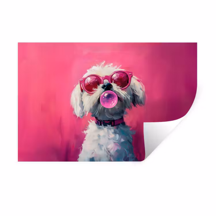 Muursticker - Pink - Hond - Bubbel — 1