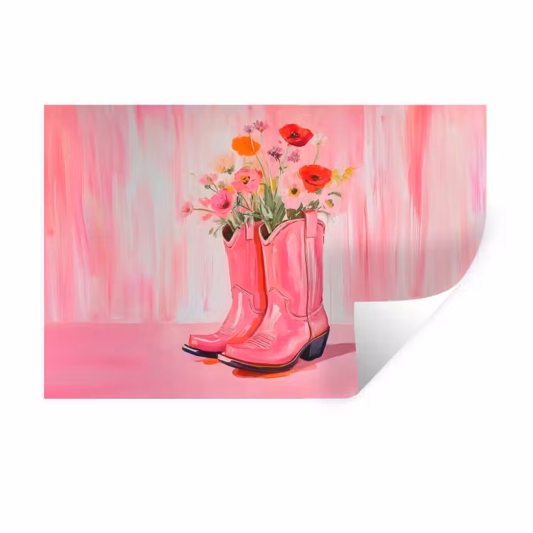 Muursticker - Roze - Bloemen - Cowboy — 1