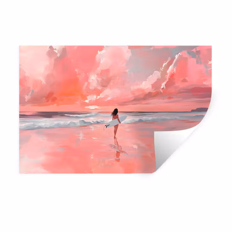 Muursticker - Roze - Surfen - Zee — 1