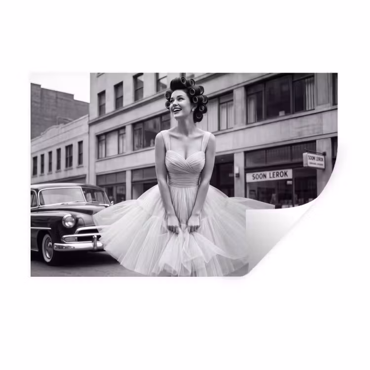 Muursticker - Retro - Vrouw - Zwart - Wit — 1