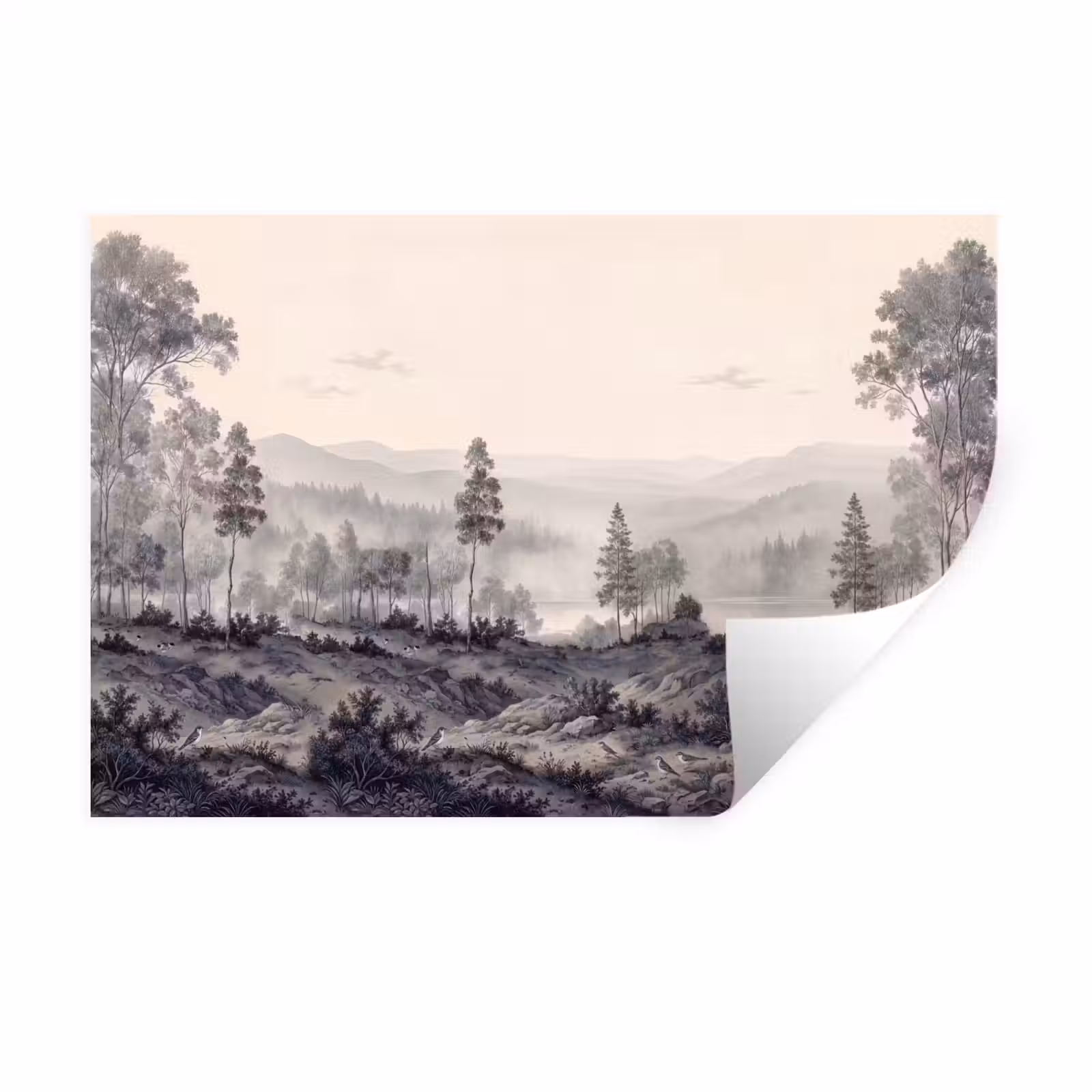 Muursticker - Mistig - Berglandschap - Illustratie — 1