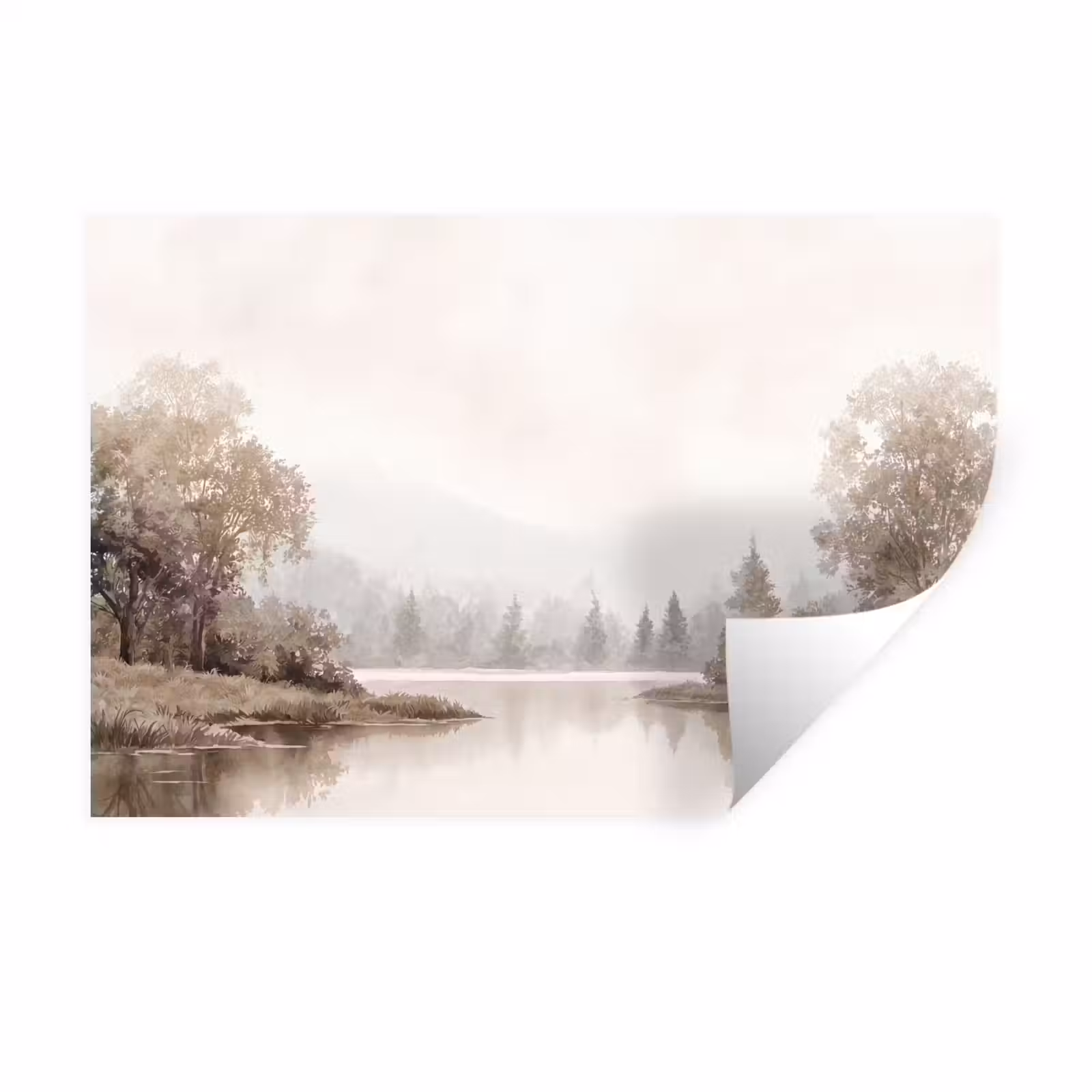 Muursticker - Rivierlandschap - Minimalistisch - Aardetinten — 1