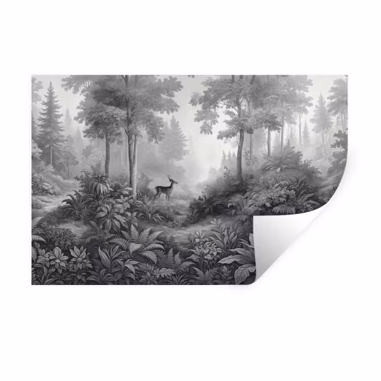 Muursticker - Bos - Hert - Zwart - Wit — 1