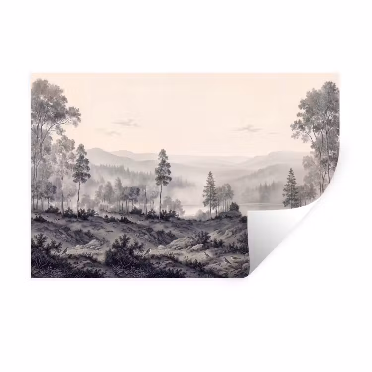 Muursticker - Mistig - Berglandschap - Illustratie — 1
