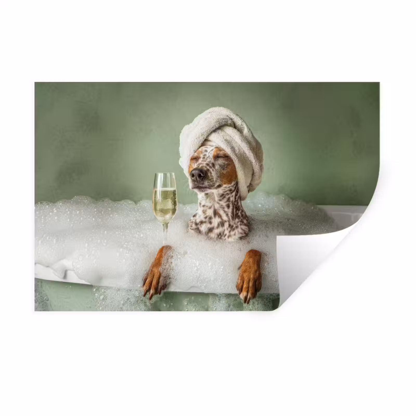 Muursticker - Hond - Bad - Champagne - Handdoek — 1