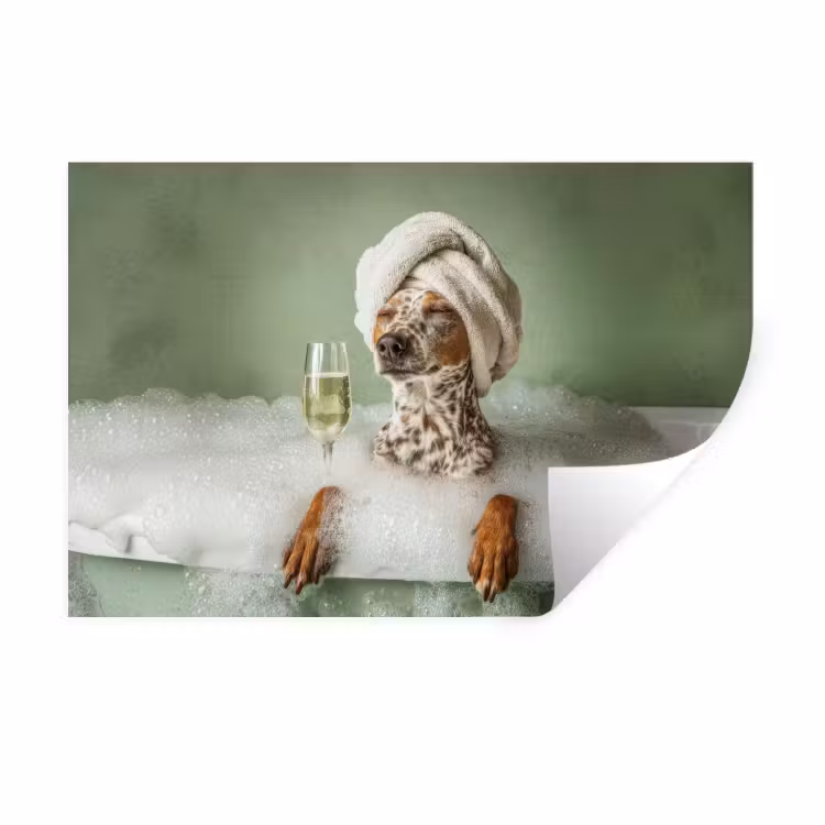 Muursticker - Hond - Bad - Champagne - Handdoek — 1